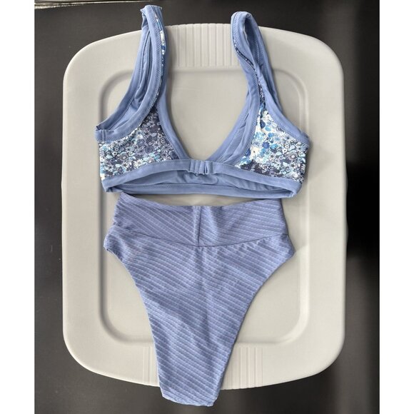 NWT Aerie Women's Floral Bikini Set Top M, Bottom S Blue High Waisted Swimwear - Picture 2 of 9